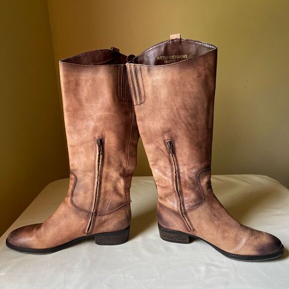 Arturo Chiang Enchante Riding Boots Tan Leather Knee High Round Toe Women's 7.5 - Picture 7 of 10